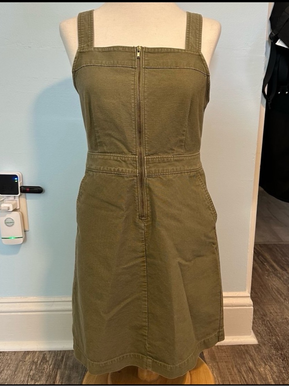 J. Crew Olive Overall Dress with Pockets (Size 4)